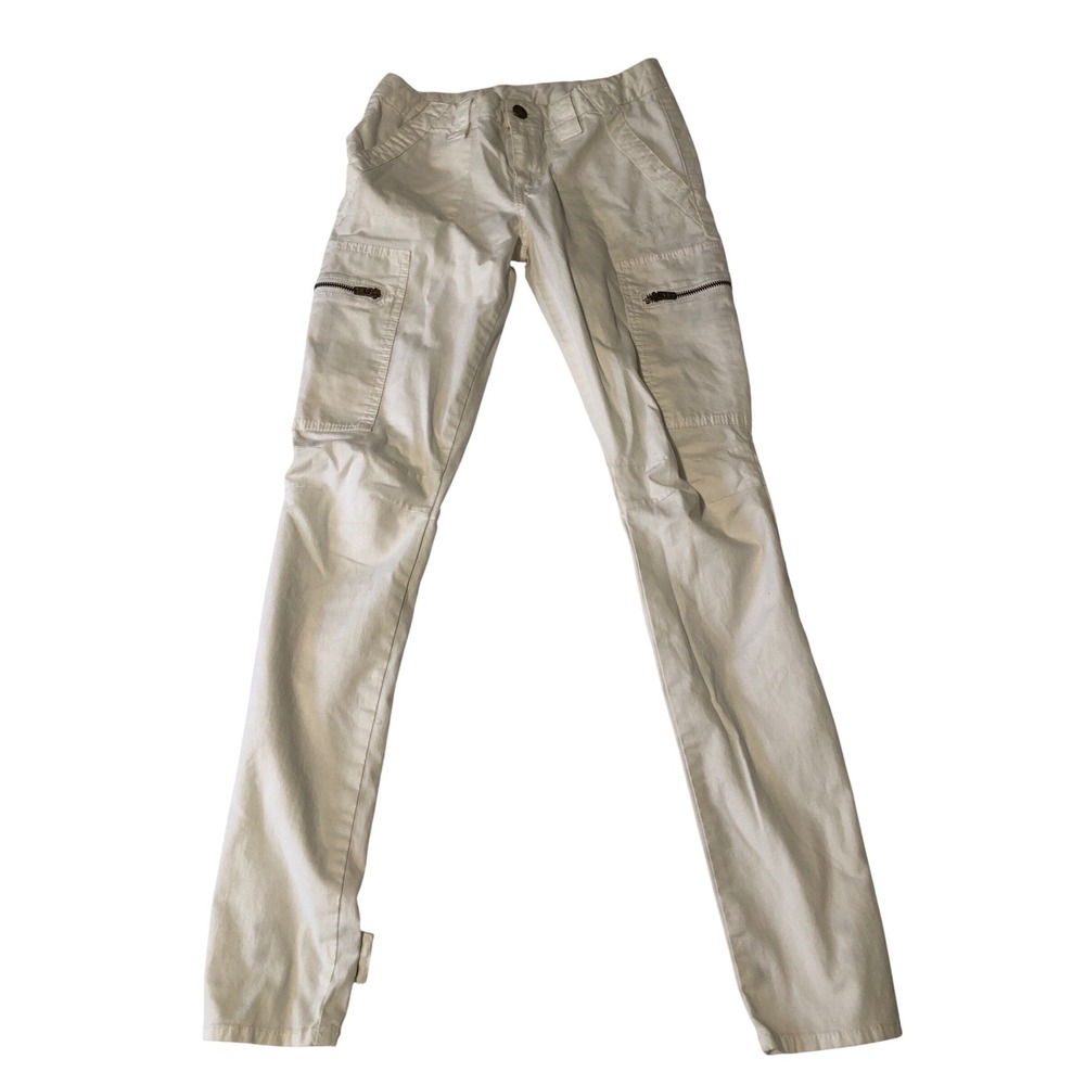 Tory Burch Slim Cargo Pants White Pockets Snap Cuff gorpcore light midrise 27x31